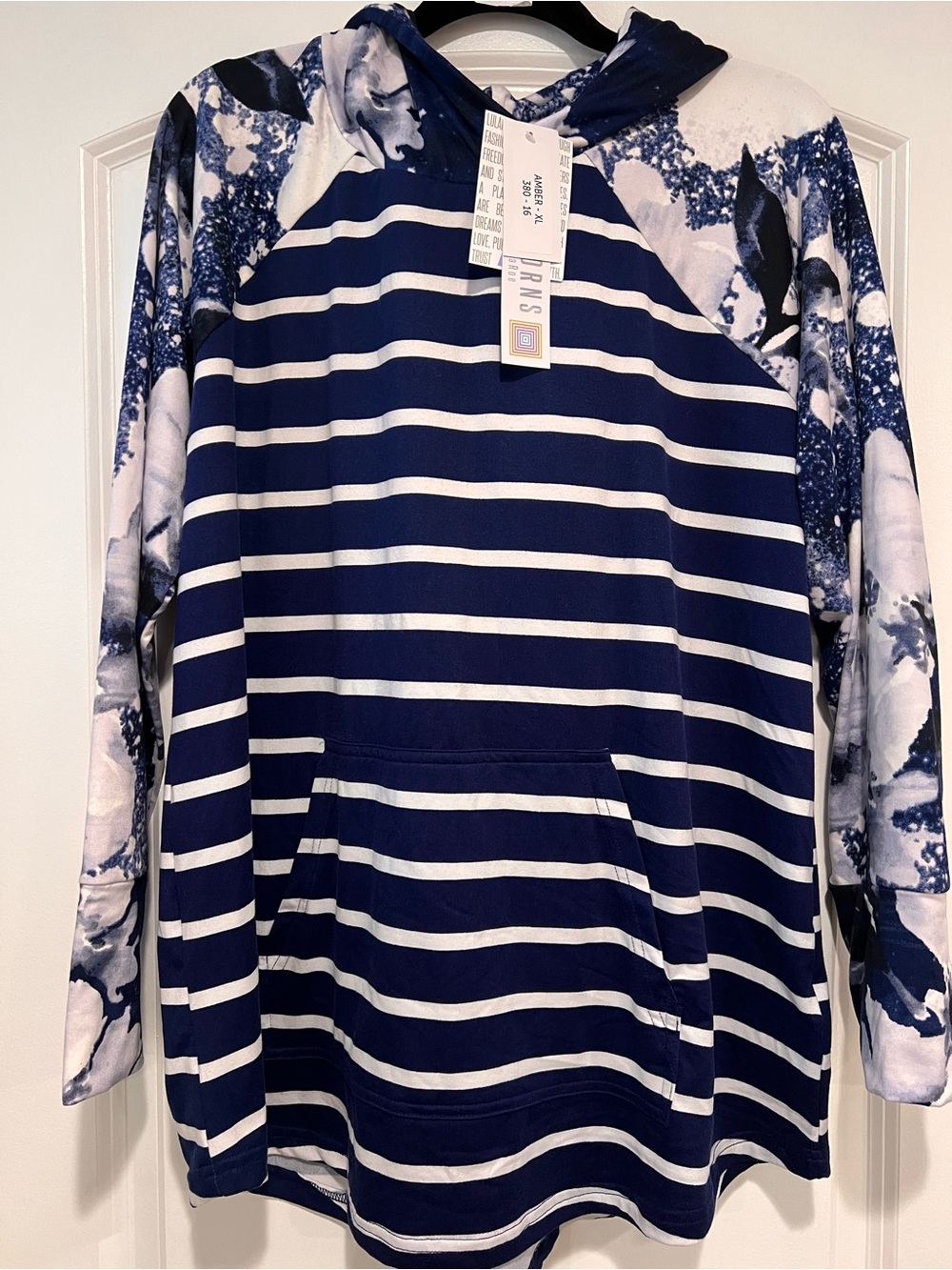 LuLaRoe XL Navy & White stripe and floral Amber (Unicorn Collection)